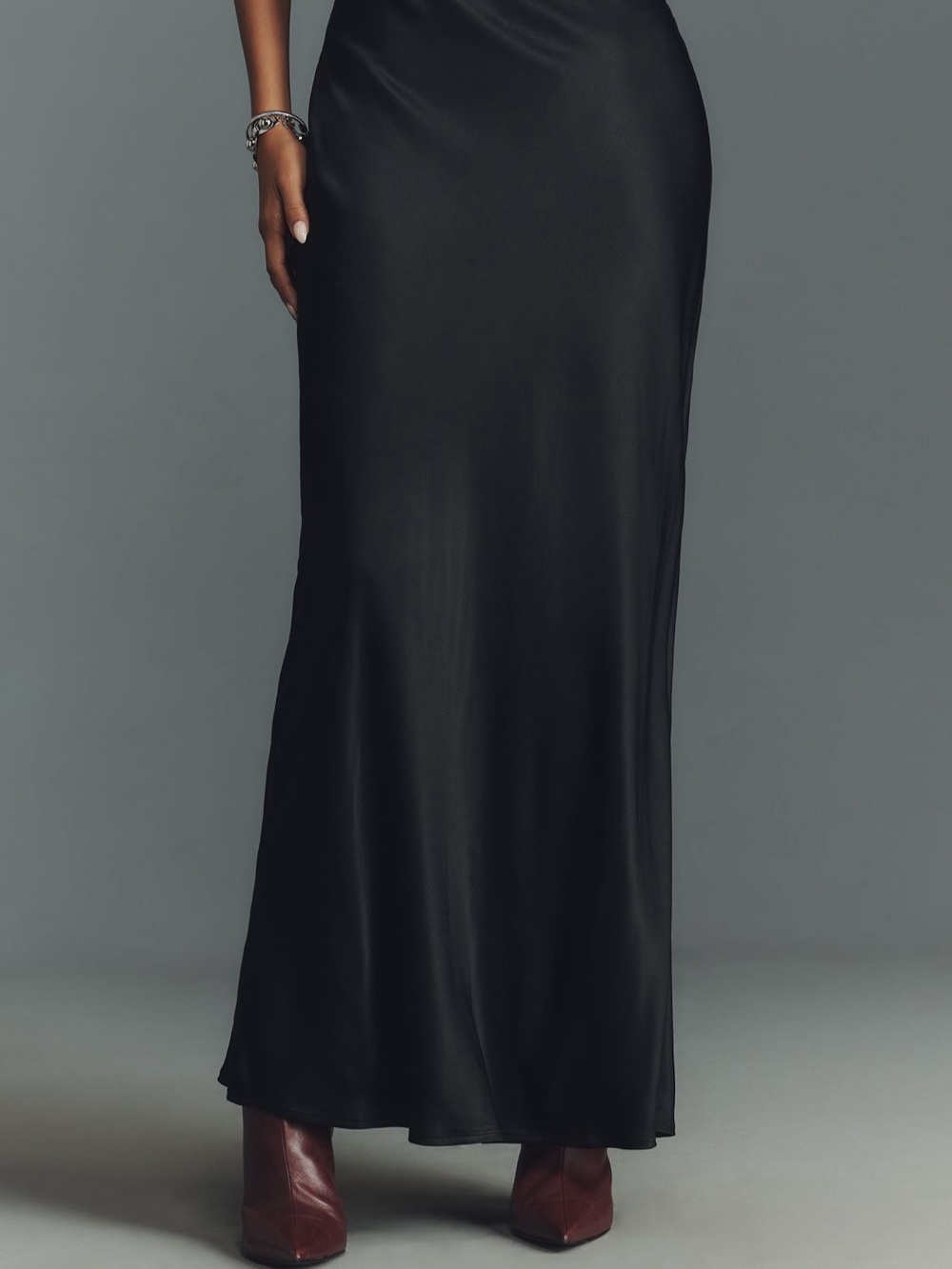 Anthropologie Black Satin Maxi Skirt